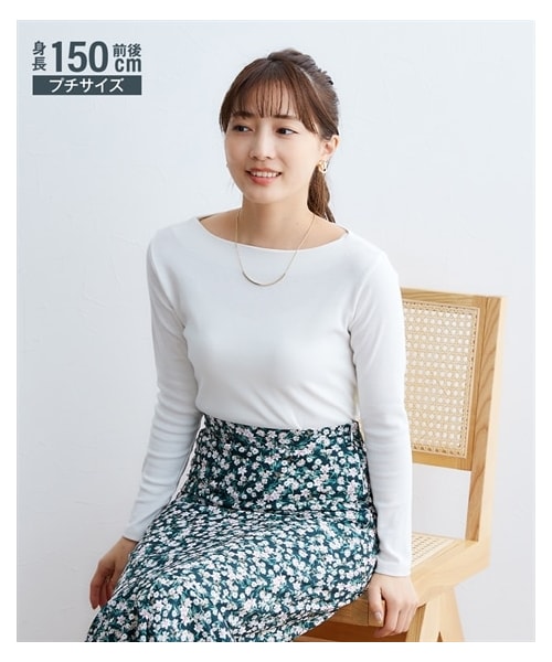 nissen（ニッセン）の「小さいサイズ　コットンフライスボートネック長袖Tシャツ　低身長さん・小柄女性（Tシャツ/カットソー・レディース・ホワイト/杢グレー/ブラック・PSS/PS/PM/PL）」の5枚目の写真