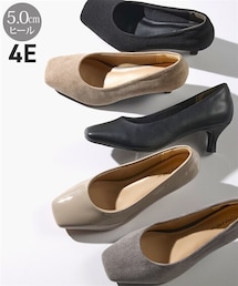 nissen | 【ゆったり幅広】スクエアトゥミドルヒールパンプス（ワイズ４Ｅ）(パンプス)