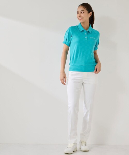 ROPE'（ロペ）の「ジャガードタックスリーブ半袖ポロ/UV・吸水（ポロシャツ・レディース・ブラック/ホワイト/ターコイズ/イエロー・L/M/S）」の21枚目の写真