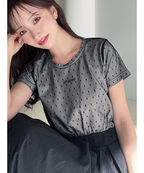 RESEXXY（リゼクシー）の「ドットチュールレイヤードTシャツ（Tシャツ/カットソー・レディース・ホワイト/ブラック/ブルー・F）」の8枚目の写真