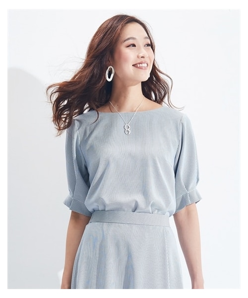 nissen（ニッセン）の「【レディーススーツ】吸汗速乾ストレッチコードレーンセットアップスーツ（上下別売）（スーツスカート・レディース・テーラード:ネイビー×オフホワイトストラ/テーラード:ネイビー系/ノーカラー:ネイビー×オフホワイトストラ/ノーカラー:ネイビー系/セミワイドパンツ:ネイビー系/ブラウス:ネイビー×オフホワイトストライ/ブラウス:ネイビー系/ロングフレアSK:ネイビー×オフホワイト/ロングフレアSK:ネイビー系/タックフレアSK:ネイビー×オフホワイト/テーパードパンツ:ネイビー系・M/M(新サイズ)）」の6枚目の写真