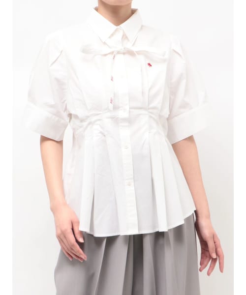 TONAL(トーナル)の「【POLO BCS】タイ付ボリュームスリーブシャツ(シャツ/ブラウス・レディース・オフホワイト/ブラック/ピンク/ブルー・M)」の2枚目の写真