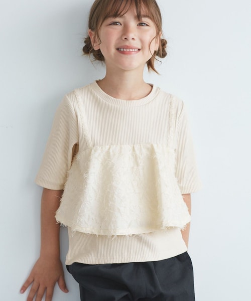 ROPE' PICNIC(ロペピクニック)の「【KIDS/キッズ】ビスチェドッキングカットソー(Tシャツ/カットソー・キッズ・ブラック/キナリ・L/M/S)」の1枚目の写真