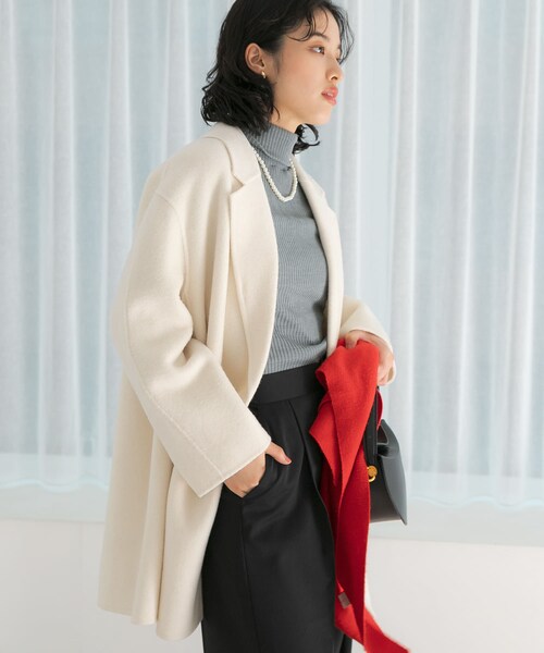 URBAN RESEARCH ROSSO（アーバンリサーチロッソ）の「ウールカシミヤリバーチェスターコート（チェスターコート・レディース・WHITE/BEIGE/NAVY・FREE）」の9枚目の写真