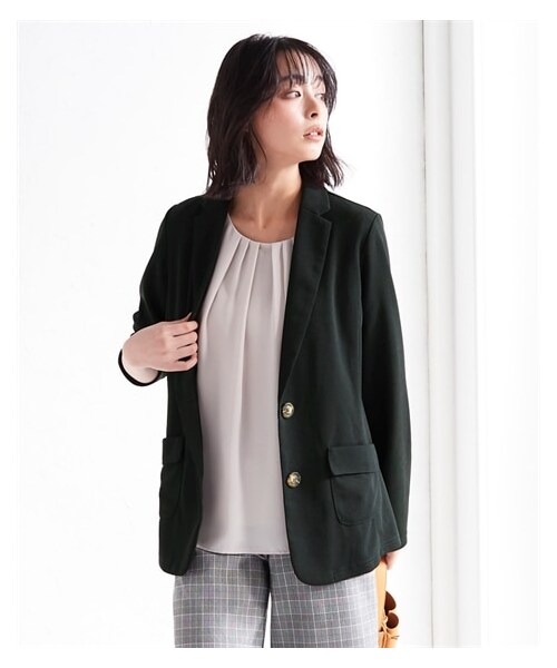 nissen（ニッセン）の「シングルテーラードカットソージョーゼットジャケット＜大きいサイズ有＞（ジャケット/アウター・レディース・黒/ネイビー・L/LL/3L/4L/5L/6L/8L/10L/S/M）」の5枚目の写真