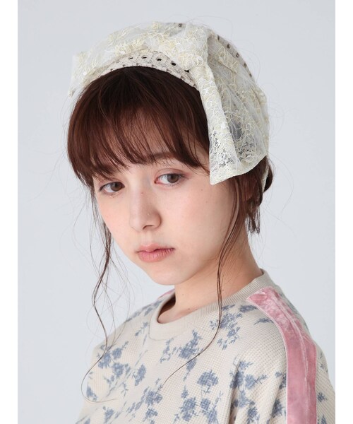 merry jenny（メリージェニー）の「チュールコンビヘアバンド（ヘアバンド・レディース・ブラック/アイスブルー/ベージュ・F）」の2枚目の写真