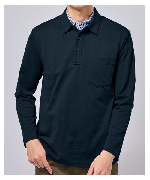 nissen（ニッセン）の「綿１００％2枚衿重ね着風長袖ポロシャツ【大きいサイズ有】　（消臭テープ付）（ポロシャツ・メンズ・エンジ系/ブルー系/ネイビー系・M/L/LL/3L/4L/5L/6L/8L/10L）」の18枚目の写真