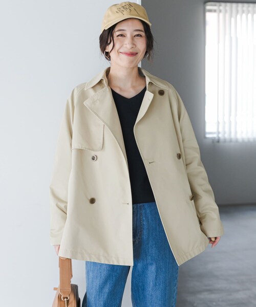 URBAN RESEARCH DOORS（アーバンリサーチドアーズ）の「撥水ショートトレンチ（ステンカラーコート・レディース・L.BEIGE/NAVY・Free）」の7枚目の写真
