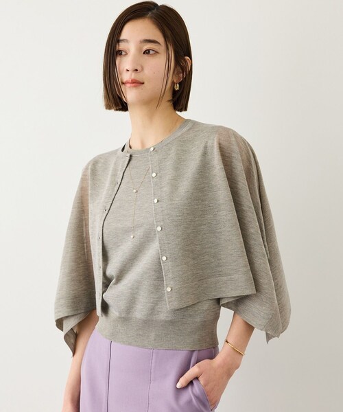 ROPE'(ロペ)の「LEVITA レイヤードニットプルーオーバー(ケープ×タンクトップ)/接触冷感・イージーケア(Tシャツ/カットソー・レディース・ブラック/ベージュ・F)」の13枚目の写真