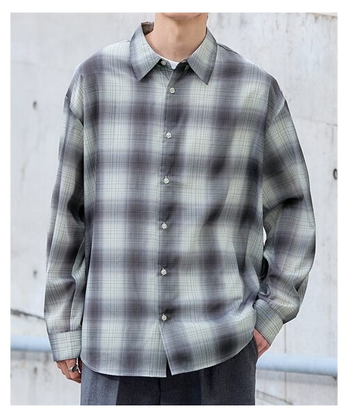 nissen（ニッセン）の「オーバーサイズシアーチェック長袖シャツ【大きいサイズ有】（シャツ/ブラウス・メンズ・グレー系/黒系・M/L/LL/3L/4L/5L/6L/8L/10L）」の17枚目の写真