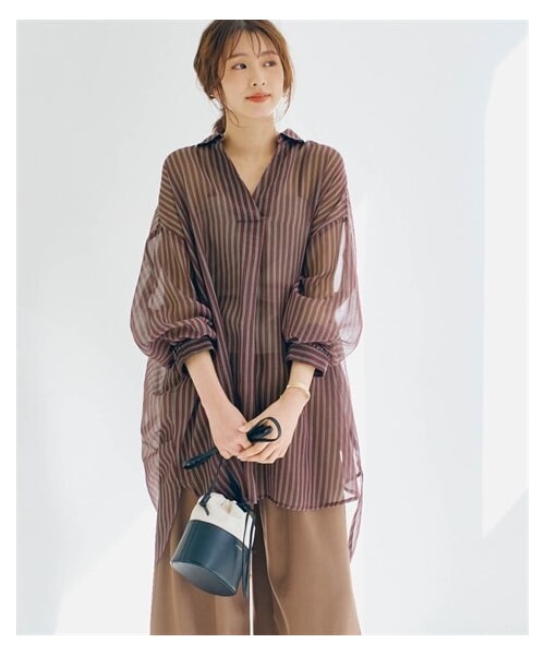 nissen（ニッセン）の「シアースキッパーシャツチュニック（チュニック・レディース・ブルー系ストライプ/ブラウン系ストライプ/チャコールグレー・S/M/L/LL）」の7枚目の写真