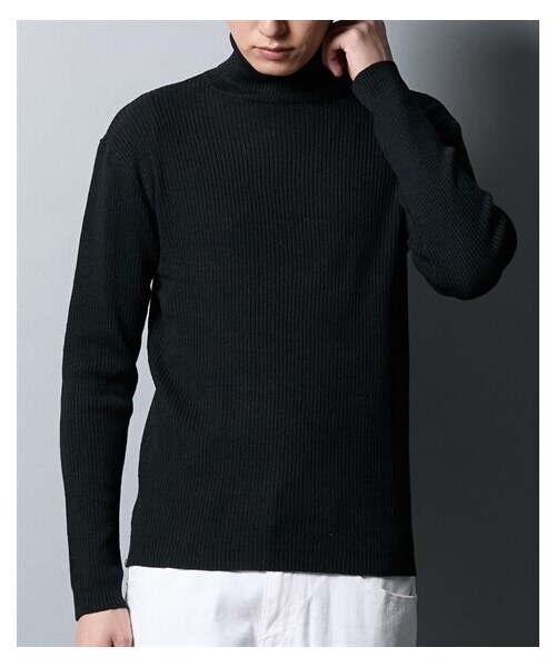 nissen（ニッセン）の「リブ二重臼編タートルネックニット（ニット/セーター・メンズ・オフホワイト/杢ブラック/ブラック・M/L/LL）」の9枚目の写真
