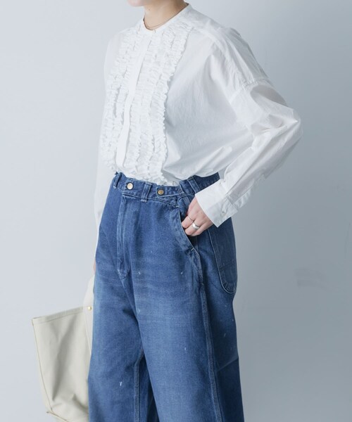 かぐれ（カグレ）の「コットンフリルワイドシャツ（シャツ/ブラウス・レディース・OFF/NAVY・Free）」の3枚目の写真