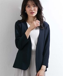 nissen | タテヨコストレッチUVカット7分袖ノーカラージャケット【洗えるダブルクロス】(ジャケット/アウター)