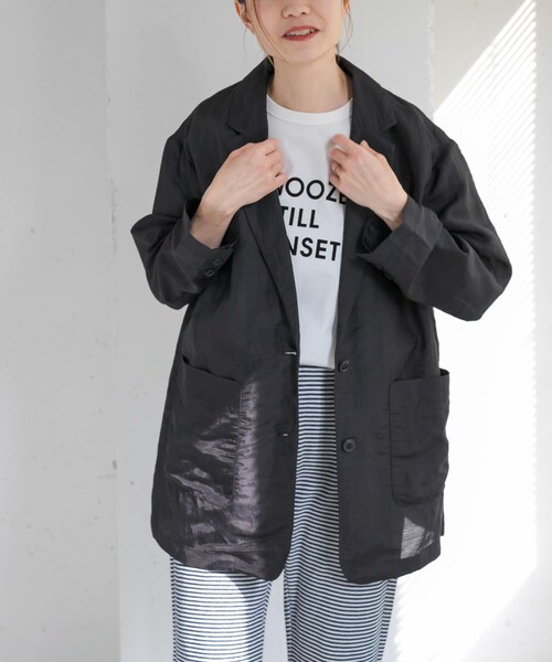 URBAN RESEARCH DOORS（アーバンリサーチドアーズ）の「FORK&SPOON　ラミーブレンドビッグジャケット（テーラードジャケット・レディース・BLACK/BEIGE・1）」の3枚目の写真