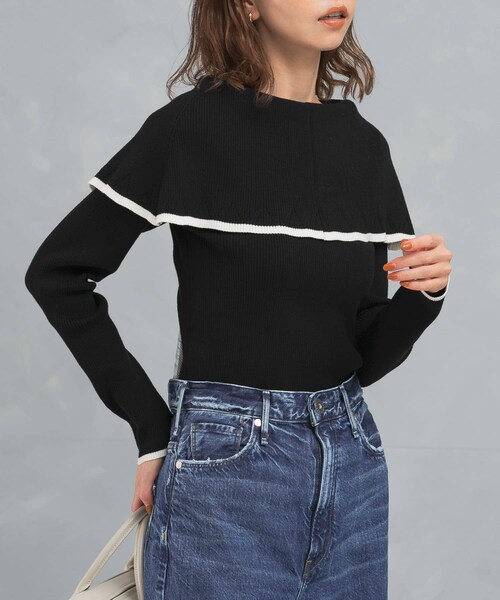 URBAN RESEARCH ROSSO（アーバンリサーチロッソ）の「2wayネックバイカラーケープニット（ニット/セーター・レディース・OFF/BEIGE/BLACK・FREE）」の15枚目の写真