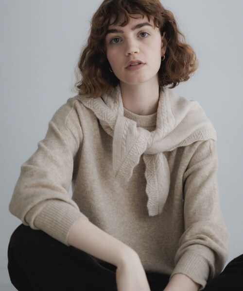 URBAN RESEARCH Sonny Label（アーバンリサーチサニーレーベル）の「スカラトリムニットスカーフ（バンダナ/スカーフ・レディース・オフ/グレー/ブラウン・One）」の5枚目の写真