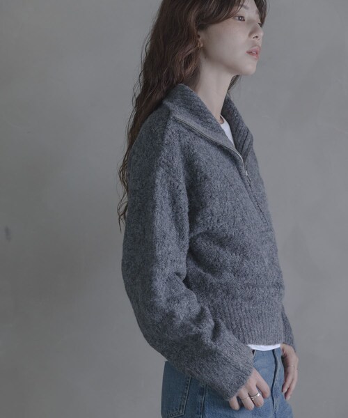 URBAN RESEARCH Sonny Label（アーバンリサーチサニーレーベル）の「ハーフZIPシャギーニットプルオーバー（ニット/セーター・レディース・オフ/グレー/グリーン・Free）」の16枚目の写真