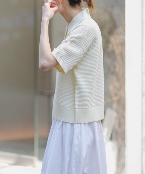 URBAN RESEARCH DOORS(アーバンリサーチドアーズ)の「FORK&SPOON 透かし編みニットポロ(ポロシャツ・レディース・IVORY/NAVY/ORANGERED・1)」の6枚目の写真