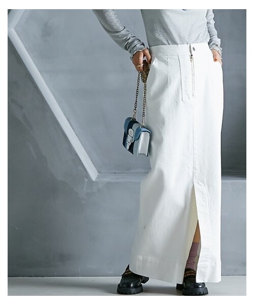 nissen（ニッセン）の「大きいサイズ フロントジップデニムマキシタイトスカート GEVS.（デニムスカート・レディース・ホワイトデニム/ブラックデニム・L/LL/3L/4L/5L/6L/8L/10L）」の9枚目の写真