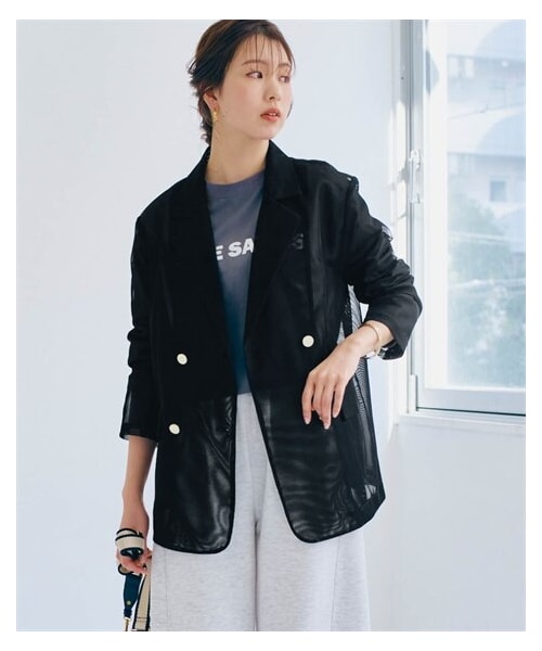 nissen（ニッセン）の「メッシュテーラードジャケット（ジャケット/アウター・レディース・黒/ブラウン/ベージュ・S/M/L/LL）」の5枚目の写真