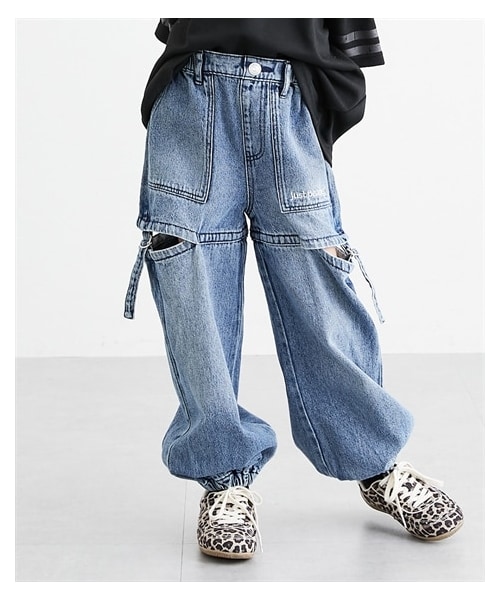 nissen（ニッセン）の「綿100％スリット入りデニムジョガーパンツ（女の子）（パンツ・キッズ・グレー/ネイビー・120/130/140/150/160）」の8枚目の写真