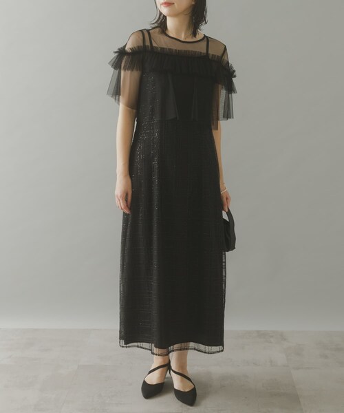 URBAN RESEARCH ROSSO（アーバンリサーチロッソ）の「kaene　フリルチュールドッキングドレス（ワンピース・レディース・Salmonpink/black・36）」の7枚目の写真