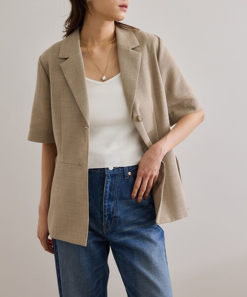 ROPE'（ロペ）の「リネンライク ベルテッドジャケット/セットアップ対応（テーラードジャケット・レディース・ブラック/ベージュ・36/38）」の10枚目の写真