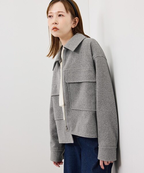 ROPE' PICNIC（ロペピクニック）の「ジャージーメルトンシリーズ ポケット付きジップブルゾン/リンクコーデ（ブルゾン・レディース・チャコール/ライトグレー/ブラウン系/ベージュ・F）」の16枚目の写真