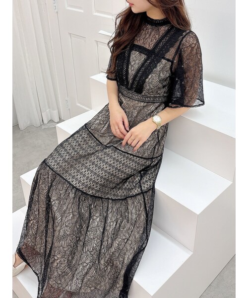 MERCURYDUO（マーキュリーデュオ）の「ミックスレースフレアスリーブワンピース（ドレス・レディース・オフホワイト/カーキ・S/M）」の3枚目の写真