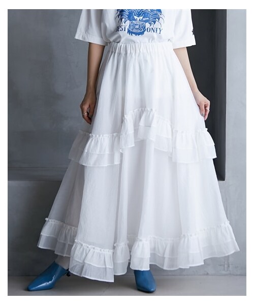 nissen（ニッセン）の「大きいサイズ シアーマキシスカート(ペチコート付) GEVS.（スカート・レディース・オフホワイト/グレー/黒・L/LL/3L/4L/5L/6L/8L/10L）」の7枚目の写真