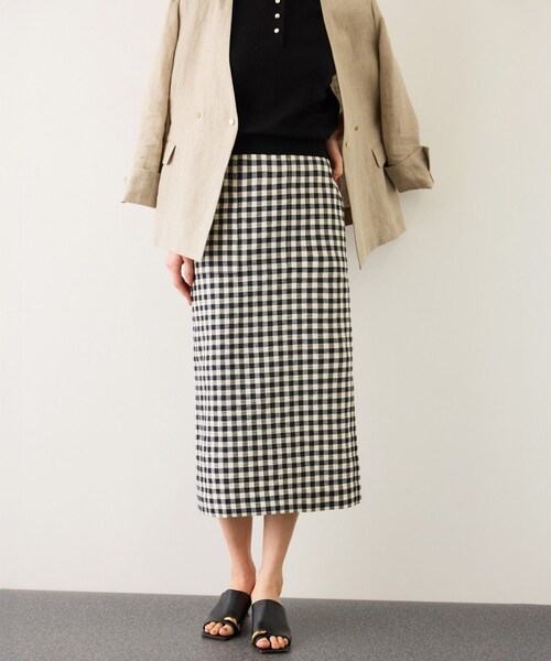 ROPE'（ロペ）の「[美人スカート]リネン混ギンガムチェックポケット付きタイトスカート/26SS・イージーケア（スカート・レディース・ブラック系・34/36/38/40）」の8枚目の写真