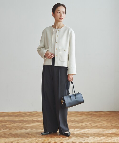 URBAN RESEARCH（アーバンリサーチ）の「ノーカラーツイードジャケット（ノーカラージャケット・レディース・OFF WHITE/BLACK MIX・Free）」の9枚目の写真