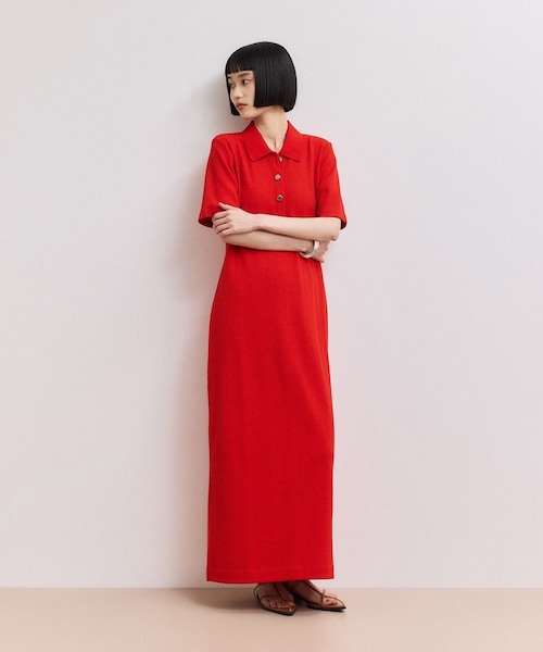 ADAM ET ROPE'(アダムエロペ)の「【WEB限定】ハーフスリーブポロシャツワンピース(ワンピース・レディース・ブラック/チャコール/ネイビー系/レッド・M/S)」の7枚目の写真