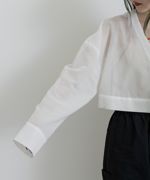 THE GOODLAND MARKET（ザグッドランドマーケット）の「『別注』MIDIUMISOLID×TGM　Organic cotton sheer cardigan（カーディガン/ボレロ・レディース・OFF/BLACK・one）」の19枚目の写真