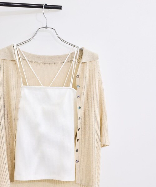 VIS（ビス）の「【選べる着丈】カップ付きWストラップキャミソール【洗える】（キャミソール・レディース・ブラック/オフホワイト・F/FS）」の10枚目の写真