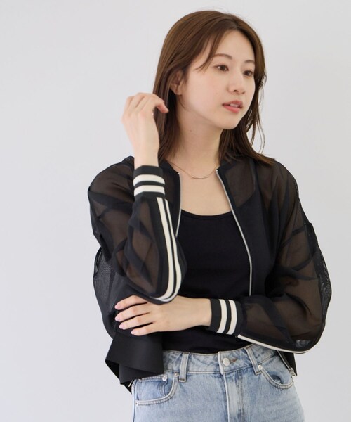 Jayro(ジャイロ)の「【セットアップ可】ラインメッシュブルゾン(ブルゾン・レディース・ブラック/ベージュ・M)」の1枚目の写真