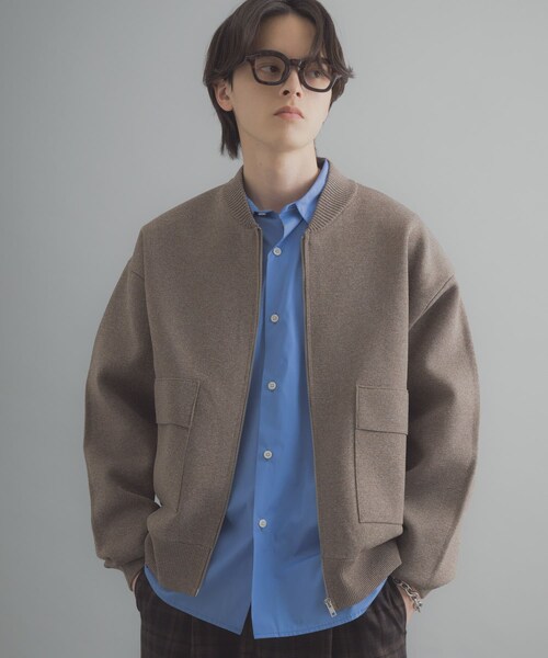 SENSE OF PLACE by URBAN RESEARCH（センスオブプレイスバイアーバンリサーチ）の「『洗濯可』ダブルポケットニットブルゾン（ブルゾン・メンズ・BLACK/BROWN・M/L）」の3枚目の写真