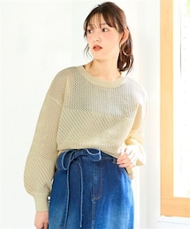 nissen | 大きいサイズ　かるfuwaメッシュニットゆるプルオーバー(Tシャツ/カットソー)