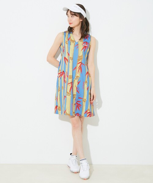 ROPE'（ロペ）の「【UV】【吸水速乾】バンブー柄プリントノースリーブワンピース（ワンピース・レディース・ブラック/ブルー・L/M/S）」の10枚目の写真