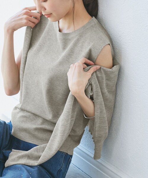 ROPE' PICNIC（ロペピクニック）の「【洗濯機OK】LEVITAゼロスリーブサマーニットプルオーバー（ニット/セーター・レディース・ライトグレー/ベージュ/その他・38）」の7枚目の写真