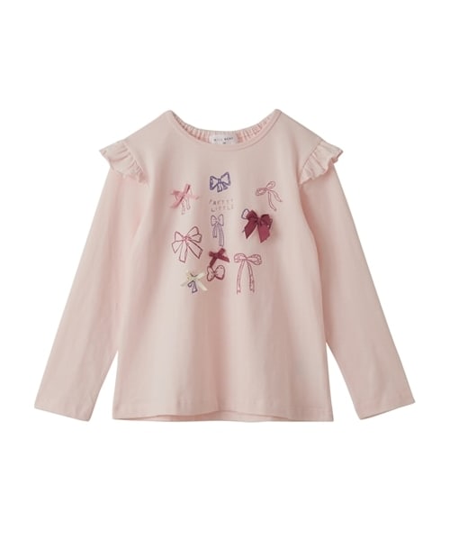 nissen（ニッセン）の「綿１００％肩フリルとリボン使いプリントTシャツ（女の子）（Tシャツ/カットソー・キッズ・チャコール/ピンク・100/110/120/130）」の6枚目の写真