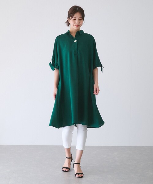 Jayro（ジャイロ）の「袖リボンワンピース（ワンピース・レディース・ブラック/グレー/ベージュ/グリーン/ネイビー/ブルー系/レッド系/イエロー/ダークグリーン/ワイン系/レンガ系・F）」の5枚目の写真