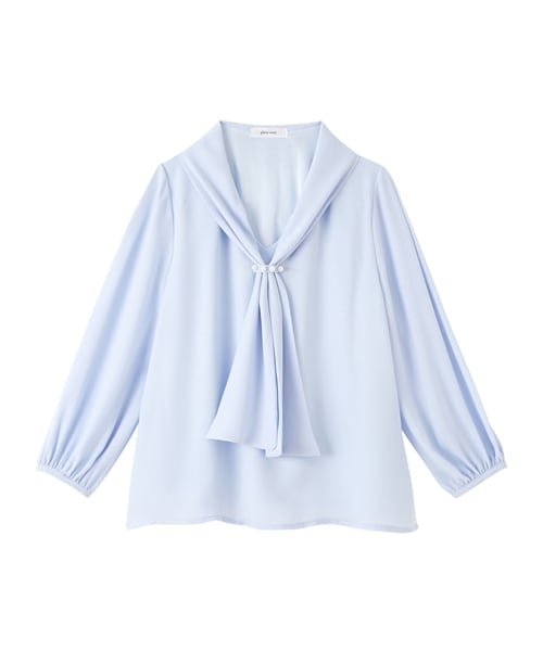 nissen（ニッセン）の「小さいサイズ　アクセサリー付き９分袖リボンブラウス　低身長さん・小柄女性（シャツ/ブラウス・レディース・オフ/ブルー・PSS/PS/PM/PL）」の6枚目の写真