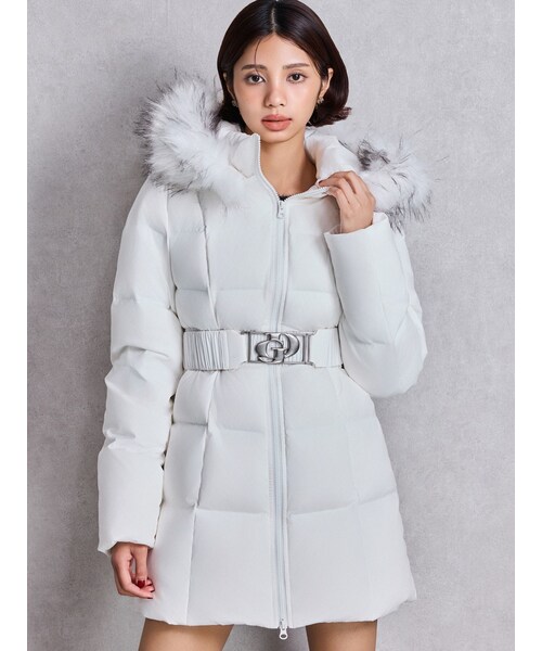 GYDA（ジェイダ）の「GDベルト付きロングダウンコート（ダウンジャケット/コート・レディース・オフホワイト/ブラック・S/M）」の5枚目の写真