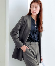 nissen | 【レディーススーツ】セットアップ対応ロング丈ノーカラージャケット(上下別売・カノコジャージーシリーズ)(フォーマルスーツ/小物)