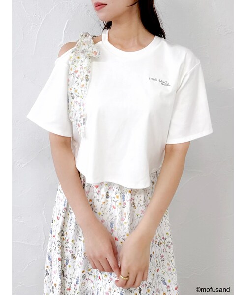 dazzlin（ダズリン）の「【mofusandコラボ】リボンショルダーロゴTシャツ（Tシャツ/カットソー・レディース・オフホワイト/ブルー/ネイビー・F）」の3枚目の写真