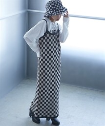 GEVS. | 大きいサイズチェッカー柄ジャガードニットロングキャミソールワンピースGEVS.(ワンピース)