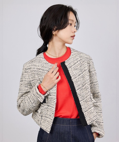 ROPE'（ロペ）の「ツイードジャケット（ノーカラージャケット・レディース・ブラック/ホワイト・36/38）」の3枚目の写真