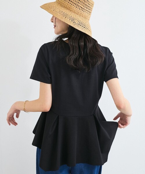 VIS（ビス）の「イレギュラーヘム異素材ドッキングペプラムプルオーバー（Tシャツ/カットソー・レディース・ブラック/オフホワイト/カーキ系・F）」の18枚目の写真